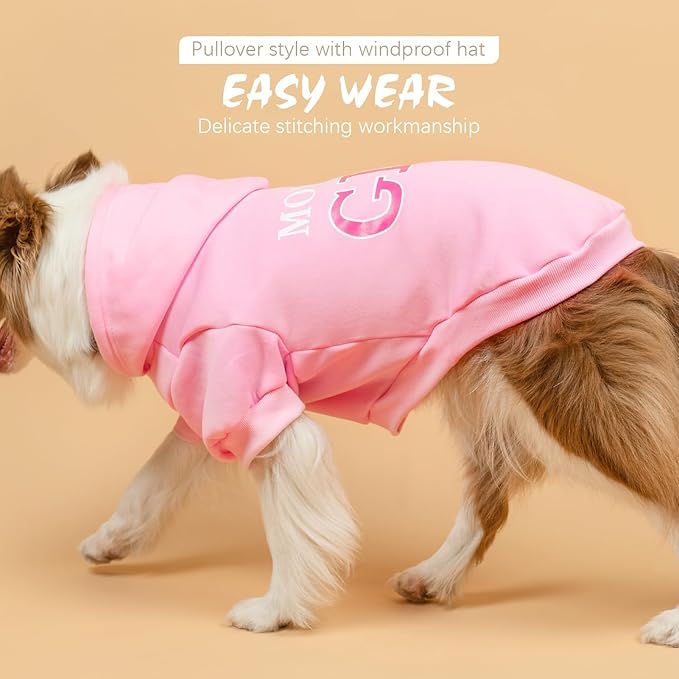 BINGPET Dog Hoodie,Mommy's Girl Lettered Dog Sweatshirt Puppy Sweater Hooded with Leash Hole,Warm Soft Fleece Winter Coat Pet Clothes for Small Dogs Cats Puppies Girl,Pink,S