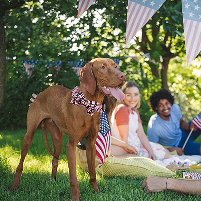 Lionheart glory American Flag Dog Collar, 4 of July Dog Bow Collar Heavy Duty Adjustable Patriotic Dog Collar with Bowtie for Small Dogs Pet Gift