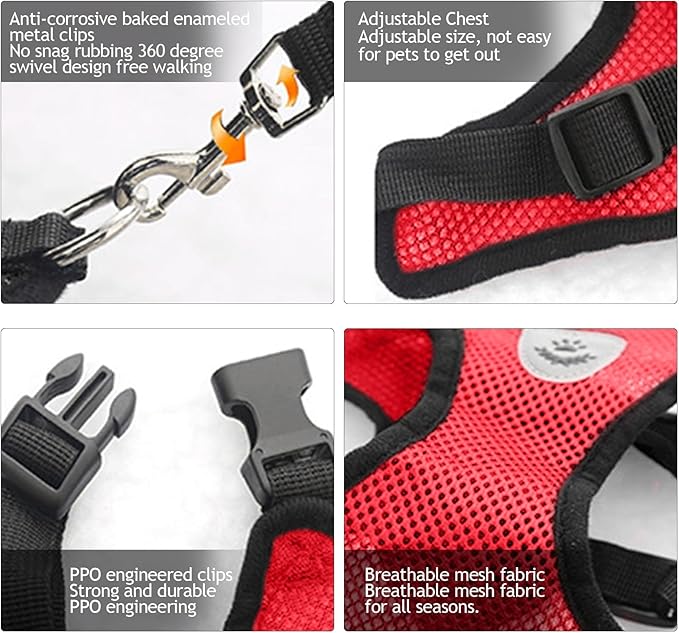 shudyear Dog Walking Chest Harness and Leash, Anti-Escape Adjustable Soft Mesh Dog Leash and Harness Set for Small Dog and Puppies, Vest for Medium Sized Dogs (red, M)