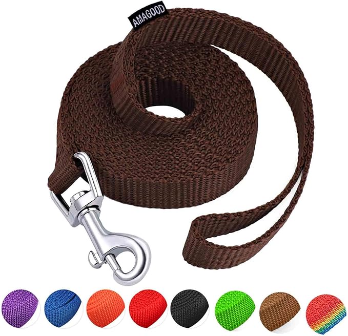 AMAGOOD 6 FT Puppy/Dog Leash, Strong and Durable Traditional Style Leash with Easy to Use Collar Hook,Dog Lead Great for Small and Medium and Large and Cat (5/8" X 6 Feet, Brown)