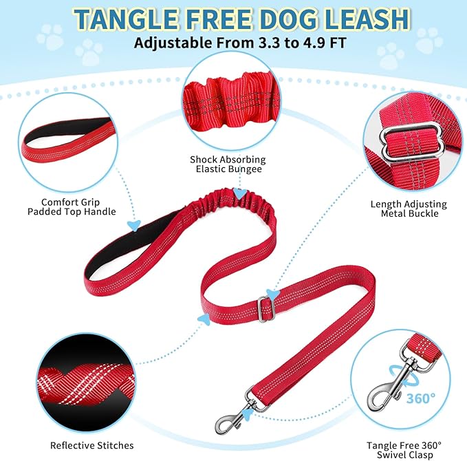 SlowTon No Pull Small Dog Harness and Leash Set, Puppy Soft Vest Harness Neck & Chest Adjustable, Reflective Lightweight Harness & Anti-Twist Pet Lead Combo for Small Medium Dogs (Red, XS)