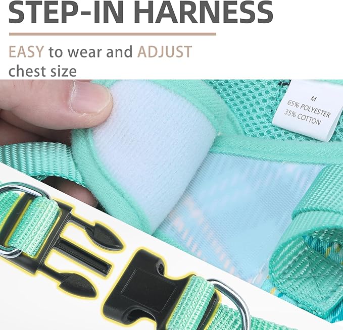 PUPTECK Dog Harness and Leash Set for Small Medium Dogs No Pull Step-in Soft Mesh Puppy Cat Vest Harnesses Reflective at Night, Plaid Pattern Green S