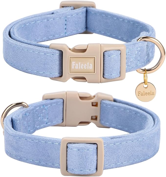 Faleela Dog Collar - Cute & Comfy Cotton Pet Collar, Adjustable Lightweight Design with Quick-Release Buckle, for Small, Medium & Large Dogs - Multiple Styles Available (Small, Blue)