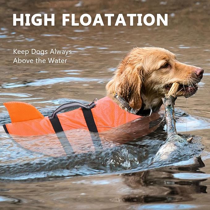 Queenmore Small Dog Life Jacket XXS, Puppy Life Jackets for Small Dogs, Little Dog Life Vest for Swimming/Boating, Cat Life Jacket/Life Vest, Lightweight Shark Pet Water Vest with Handle/Leash Hook