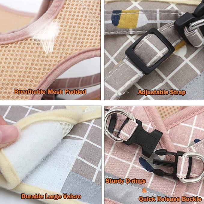FEimaX Soft Mesh Dog Harness and Leash Set for Walking, No Pull Adjustable Reflective Puppy Step-in Vest Harness for Puppy Small Medium Dogs & Cats (XS (Chest 10.2-11.4''/26-29CM), Plaid Khaki)