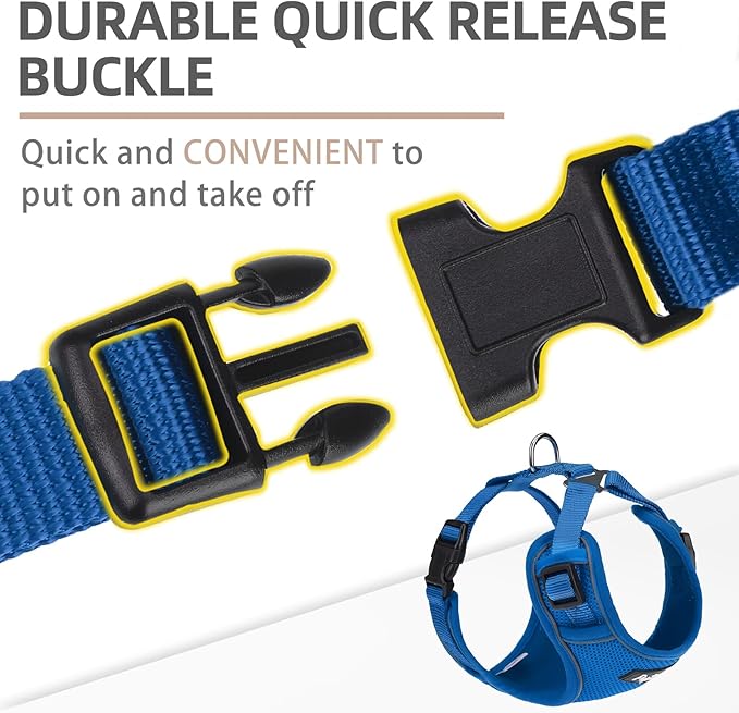 PUPTECK Dog Harness and Leash Set for Small Medium Dogs No Pull, Soft Mesh Adjustable Puppy Cat Harness Reflective at Night, Deep Blue XS