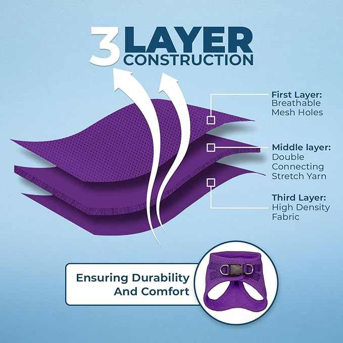 Voyager Step-in Air All Weather Mesh Harness and Reflective Dog 5 ft Leash Combo with Neoprene Handle, for Small, Medium and Large Breed Puppies by Best Pet Supplies - Set (Purple), XL