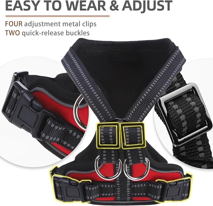 PUPTECK Dog Harness and Leash Set for Small Medium Sized Dogs, No Pull Dog Harness for Walking Training, Adjustable Reflective Puppy French Bulldog Frenchie Harness Soft Padded Vest, Red, S