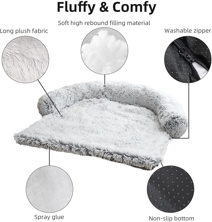 Calming Dog Bed Fluffy Plush Dog Mat for Furniture Protector with Removable Washable Cover for Large Medium Small Dogs and Cats (XS (31"x23.5"x5"), Light Grey)