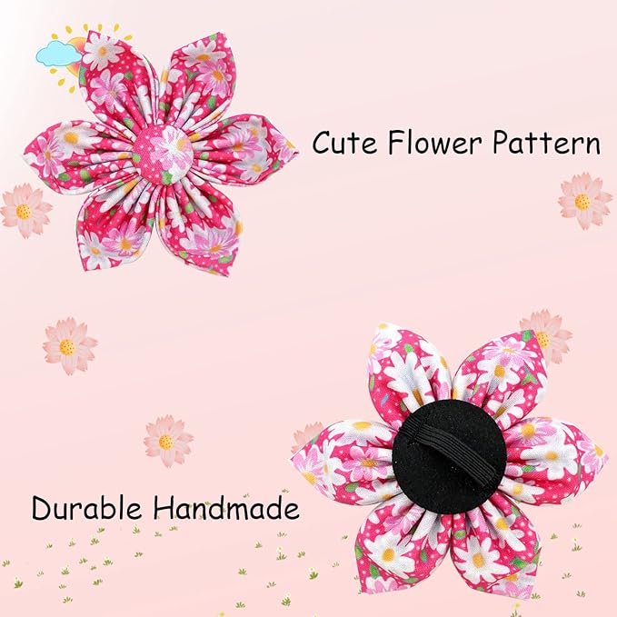 Elegant Little Tail Girl Dog Collar with Flowers - Pink Floral Pattern, Adjustable for Large Dogs