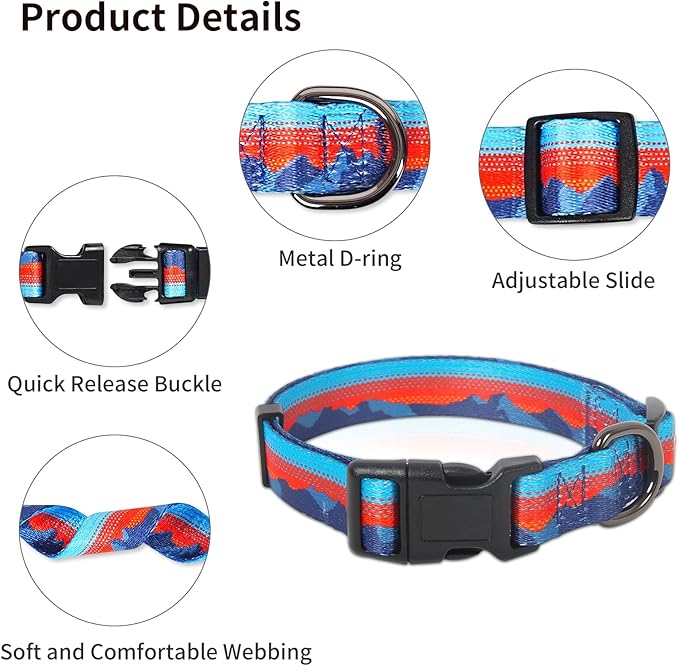 Timos Dog Collar, Adjustable Soft Dog Collar for Small Medium Large Dogs,Print Patterned Puppy Collars with Quick Release Buckle for Boy and Girl Female Dogs,M Length 13.39''-20.87''