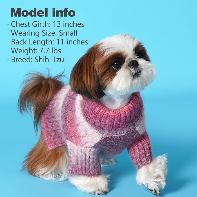 KYEESE Dog Sweater Cable Knit Thick Dog Knitwear Turtleneck Warm with Sleeves Dogs Sweater for Medium Dogs Gradient Color, Purple, XXLarge