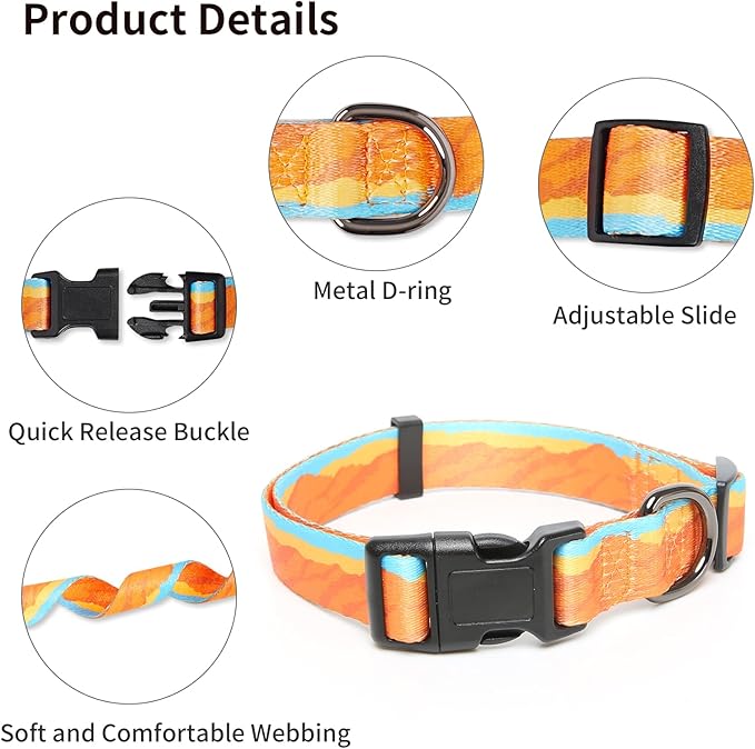 Timos Dog Collar, Adjustable Soft Dog Collar for Small Medium Large Dogs, Patterned Puppy Collars with Quick Release Buckle for Boy and Girl Female Dogs,L Length 15.94''-25.59'