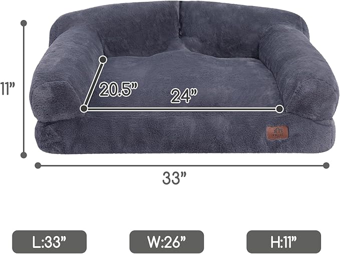 Hollypet Fluffy Plush Pet Sofa Soft Calming Pet Sofa Beds for Medium and Large Dogs, L, Gray