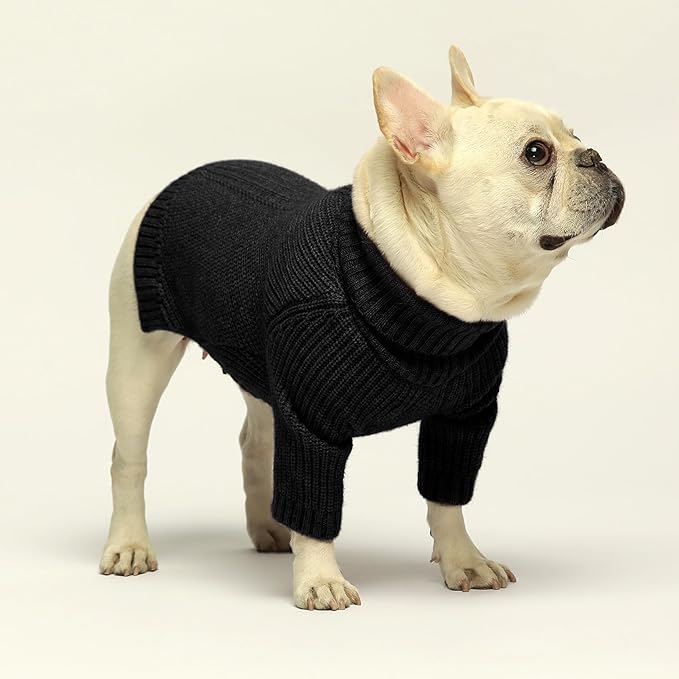 Fitwarm Dog Turtleneck Sweater, Thermal Knitted Pet Coat, Dog Winter Clothes for Small Dogs, Cat Apparel, Black, Medium