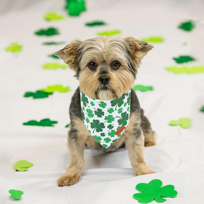 PTDECOR St. Patrick's Day Dog Bandana, Reversible Dog Scarf, Multi Size Offered, Green Shamrock Pet Bandanas for Small Dogs Pets (St. Patrick's Day, Small)