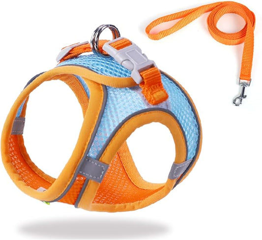 Cat Harness and Leash Set Soft Adjustable Escape Proof Cat Leash Breathable Comfortable Vest Easy to Wear Kitten/Small Dogs Harness for Outdoor Walking Orange S