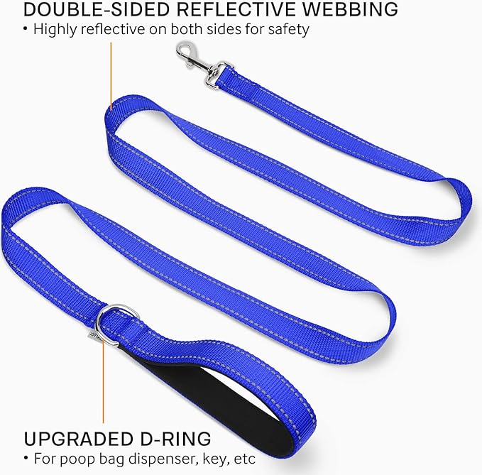 Joytale Double-Sided Reflective Dog Leash, 6 FT/5 FT/4 FT, Padded Handle Nylon Heavy Duty Leashes for Medium & Large Dogs Walking, Navy Blue, 6FT