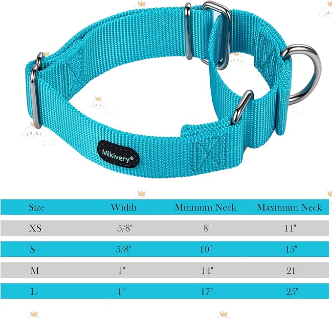 Mikivery Martingale Dog Collar Nylon Adjustable and Safety Training Colourful Comfortable Metal Buckle Pet Collars for Small Medium and Large Dogs(Ice Blue,M)