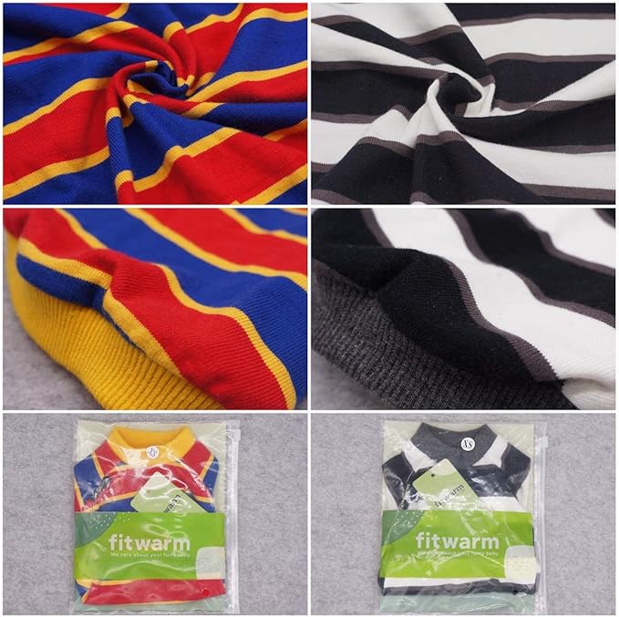 Fitwarm 2 Pack Striped Dog Shirt, Summer Dog Clothes for Small Dogs Boy, Breathable Pet Tshirt, Stretchy Cat Outfit, 102% Cotton, Black and White, Royal Blue and Yellow, Medium