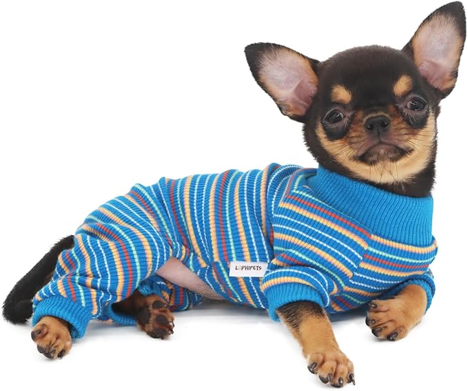 LOPHIPETS Dog Pajama Onesie for Small Dogs Teacup Chihuahua Yorkie Puppy Cat Clothes Apparel-Blue/XXS