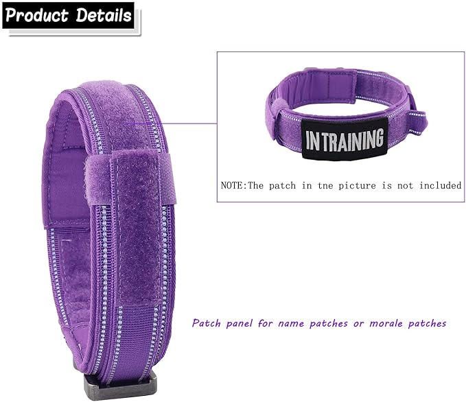 Tactical Dog Collar with Heavy Duty Metal Buckle and Control Handle for Medium Large Dogs Training(Purple, X-Large)