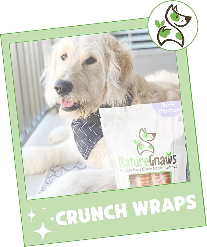 Nature Gnaws Beef Trachea Crunch Wraps for Dogs (3 Count) - Long Lasting Natural Beef Jerky Dog Chew Bones - Rawhide Free