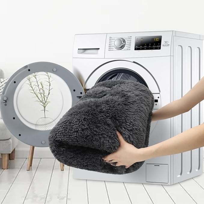 KSIIA Dog Crate Bed Washable Jumbo Dog Beds for Large Dogs Deluxe Plush Fluffy Comfy Thick Kennel Pad Anti-Slip & Anti-Scratch Pet Sleeping Mat, 48 x 29 Inch, Dark Gray