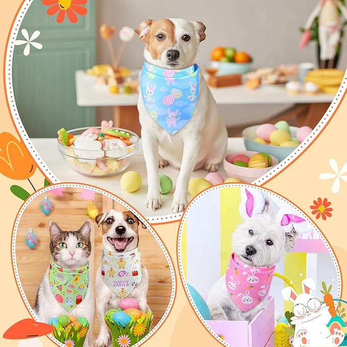 Preboun 50 Pcs Easter Dog Bandanas Bulk Bunny Dog Bandanas for Dogs Eggs Bibs Dog Scarf Easter Day Dog Bandanas for Easter Puppy Small Medium Large Dog Costume Accessories(31.5 x 21.7 x 21.7 Inch)
