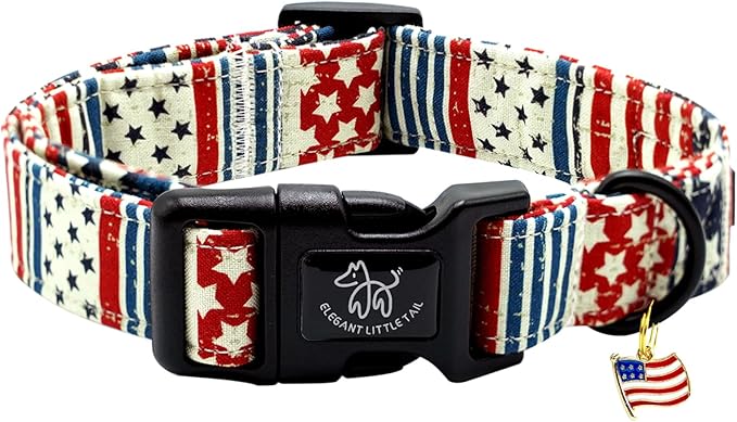 Elegant little tail Independence Dog Collar, 4th of July Holiday Pet Collars Cotton Patriotic Puppy Girl or Boy Soft Pet Gift Adjustable Dog Collar for Small Medium Large Dogs