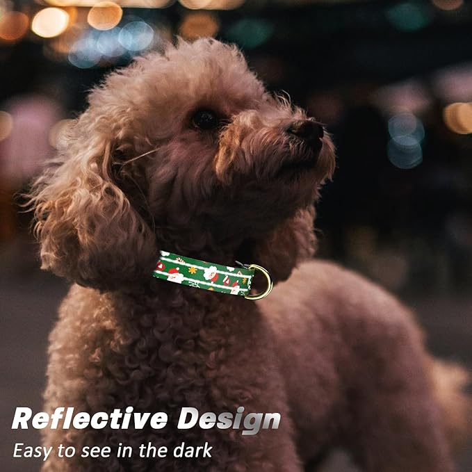 Reflective Dog Collar, Cute Christmas Style Dog Collar for Small Dogs, Soft Nylon Puppy Collar for Boy and Girl Female Dog, Adjustable Pet Collars with Quick Release Buckle,Green XS Dog Collar