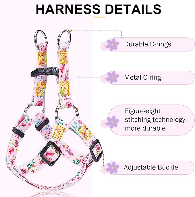 BEAUTYZOO No Pull Dog Harness and Leash Set - Adjustable Step-in Puppy Harness for Small Medium Large Dogs, Escape Proof Soft Nylon Vest with Double D Ring for Walking Running Training, Pink XS