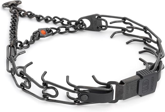 Herm Sprenger Black Stainless Steel Dog Collar with Quick Release ClicLock Buckle and Biothane Insert Training Collar Made in Germany (Black, 23in x 3.2mm(Neck Size up to19-20in))