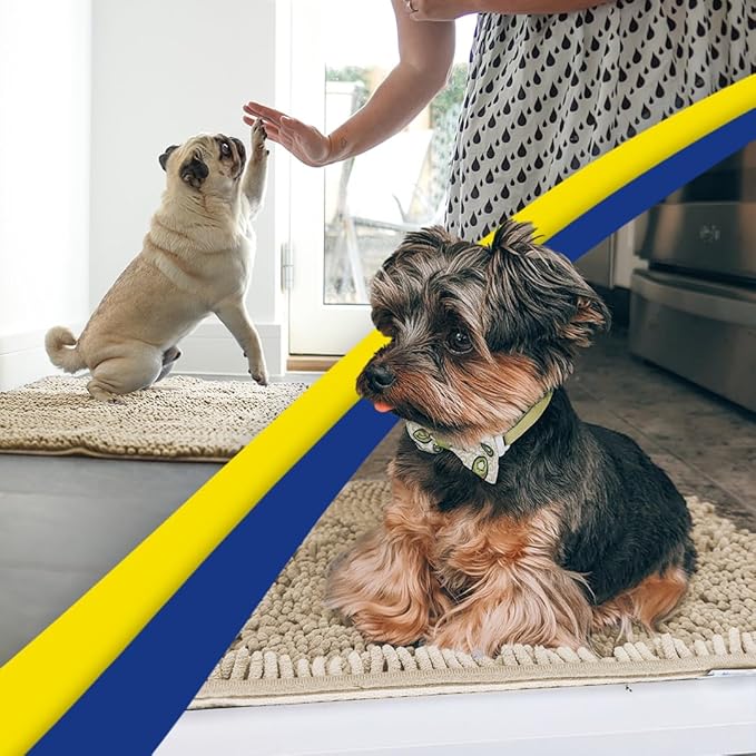 Muddy Mat® Shown on TV – Super Absorbent Microfiber Dog Door Mat for Muddy Paws, Non-Slip Washable Pet Rug, Quick Dry Chenille Entryway Carpet, Machine Washable Indoor Outdoor Doormat, Beige 72"x48"