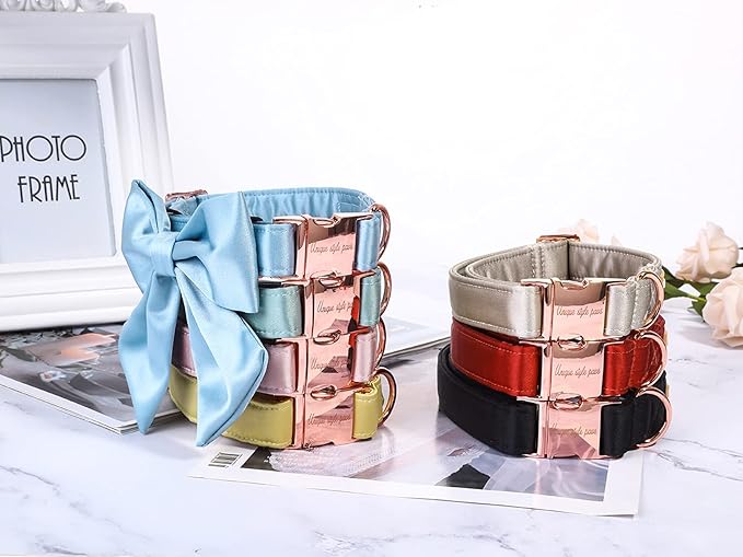 Unique style paws Silk Pink Color Dog Collar Adjustable Durable Dog Collar with Bow Wedding Bowtie Collar for Small Puppy and Cats