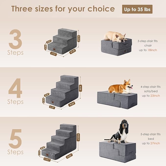 EHEYCIGA Dog Stairs for Bed 18”H, 4-Step Dog Steps for High Bed, Pet Steps for Small Dogs and Cats, Non-Slip Balanced Pet Ramp Indoor, Grey