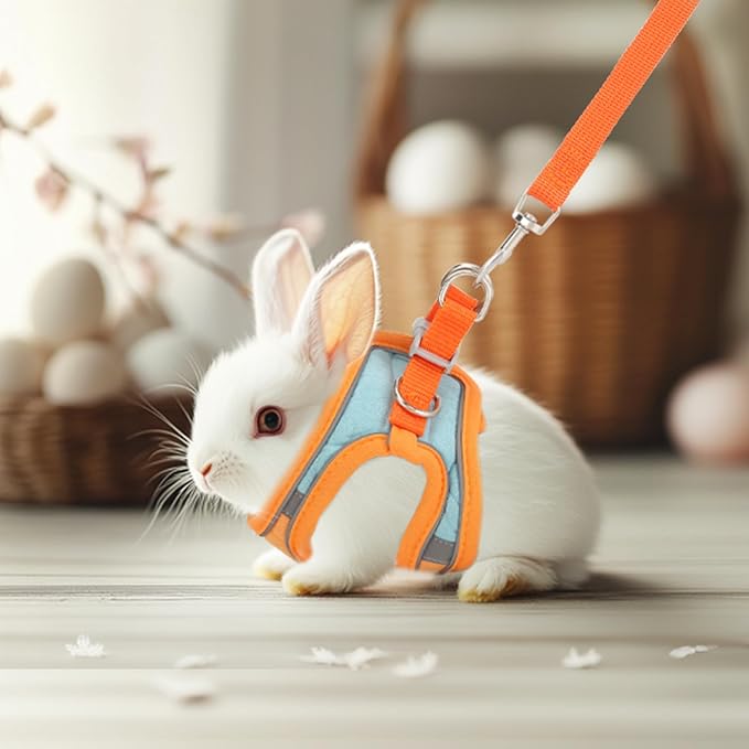 Adjustable Rabbit Harness and Leash Set Double Buckle with Reflective Strips Soft Bunny Breathable Vest Harness for Kitten Ferret Pig Puppy Small Animal Walking Accessories