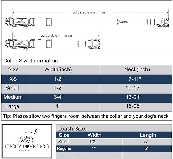 Lucky Love Dog Dog Collar, Leash Set Small, Medium, Large, Premium, Cute and Adjustable Collars for Male and Female Dogs, Winterblue Combo, Extra Small