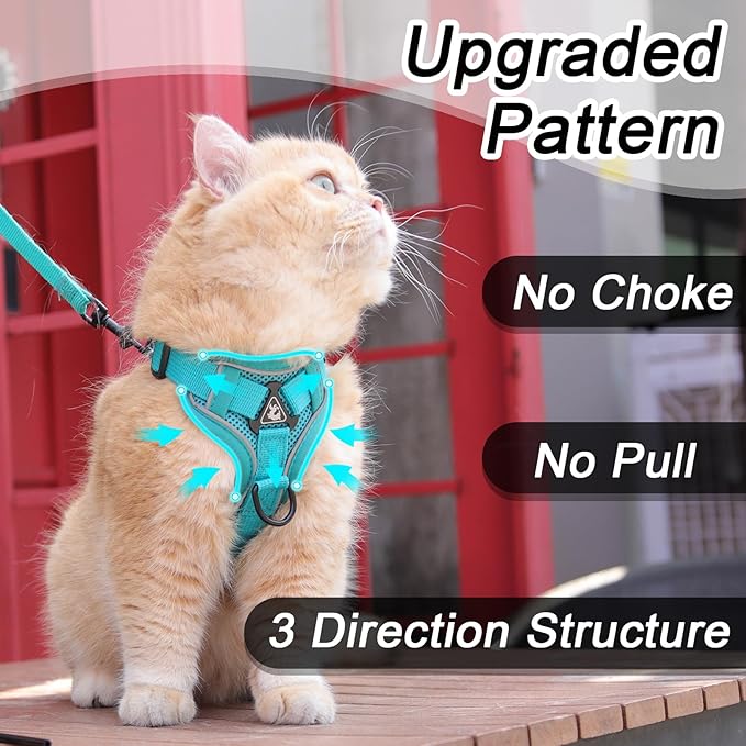 Cat Harness and Leash Set for Large Cat Small Dog, Upgraded Escape Proof Adjustable Vest with Lead, Soft Breathable Mesh Jacket with Reflective Strips for Outdoor Walking L Green