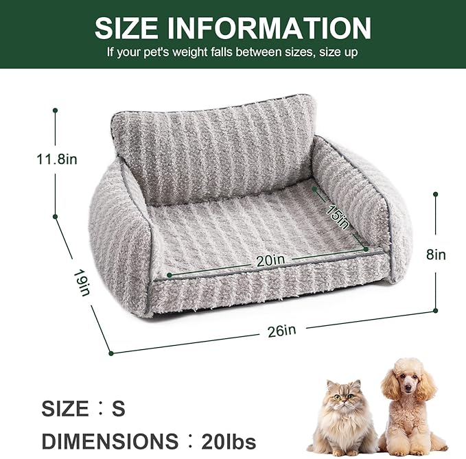 Mewoo Cat Beds for Indoor Cats, Cat Couch with Removable Washable Cover, Orthopedic Small Dog Bed Cute Pet Bed with Non-Slip Bottom (26.0" L x 19.0" W x 11.8" Th, Grey)
