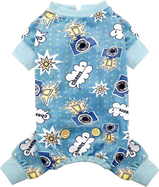 KYEESE Dog Pajamas Velvet Dog Pajamas Small Sized Dogs Soft Dogs Clothes Pet Coat Stretchy Doggie Pjs Pet Costume with Camera Pattern Comfy Doggie Jammies Onesie, Medium
