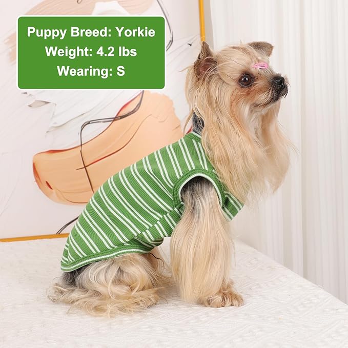 2Pack Dog Shirts for Small Dogs Girl Boy Striped Dog Shirt Vest Soft Stretchy Puppy Clothes Sleeveless Colorful Sweatshirt Small Puppy Outfit for Chihuahua Yorkie, Pink+Green, L