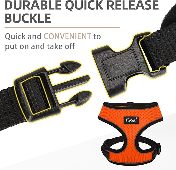 PUPTECK Soft Mesh Dog Harness and Leash Set Pet Puppy Cat Comfort Padded Vest No Pull Harnesses, Solid Orange, S