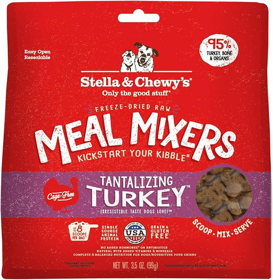 Stella & Chewy's Freeze-Dried Raw Tantalizing Turkey Meal Mixers- Dog Food Topper and Mixer - Made with 95% Cage-Free Turkey, Organs & Bone - Perfect for Picky Eaters - Grain-Free - 3.5 oz