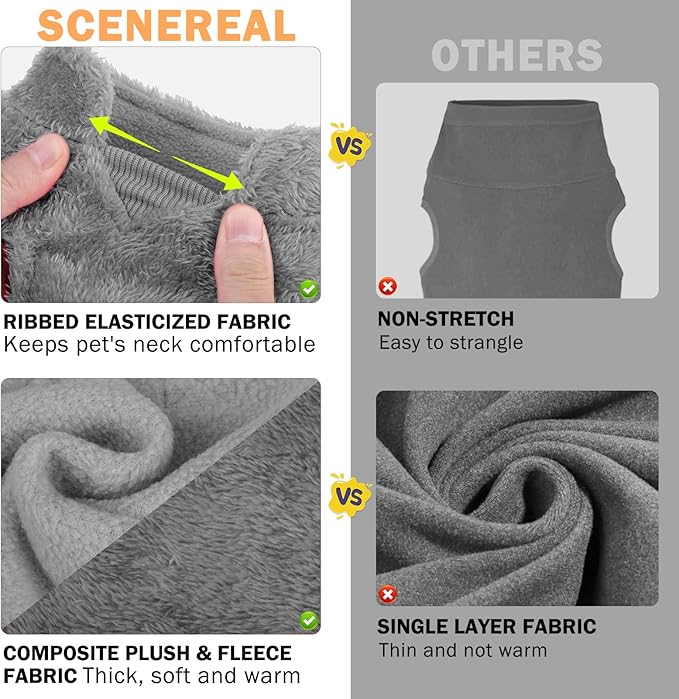 SCENEREAL Fleece Vest Dog Sweater, Dog Jacket with Harness Built in Pocket for Small Medium Dogs, Pet Cold Weather Coat with Soft Lining, Plush Warm Pullover Clothes for Puppy Boys Girls