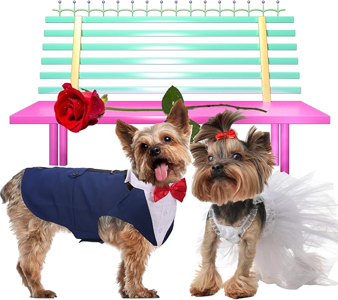 QBLEEV Tuxedo for Large Dogs, Suit and Bandana Set, Wedding Outfit With Bow Tie, Formal Tux Costume for Halloween Christmas Birthday Party Cosplay, Blue L