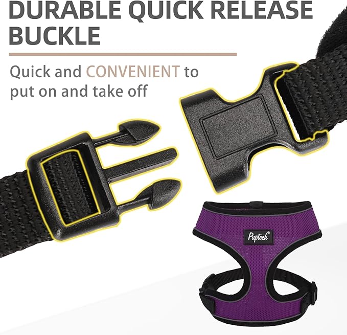 PUPTECK Soft Mesh Dog Harness and Leash Set Pet Puppy Cat Comfort Padded Vest No Pull Harnesses, Solid Purple, S