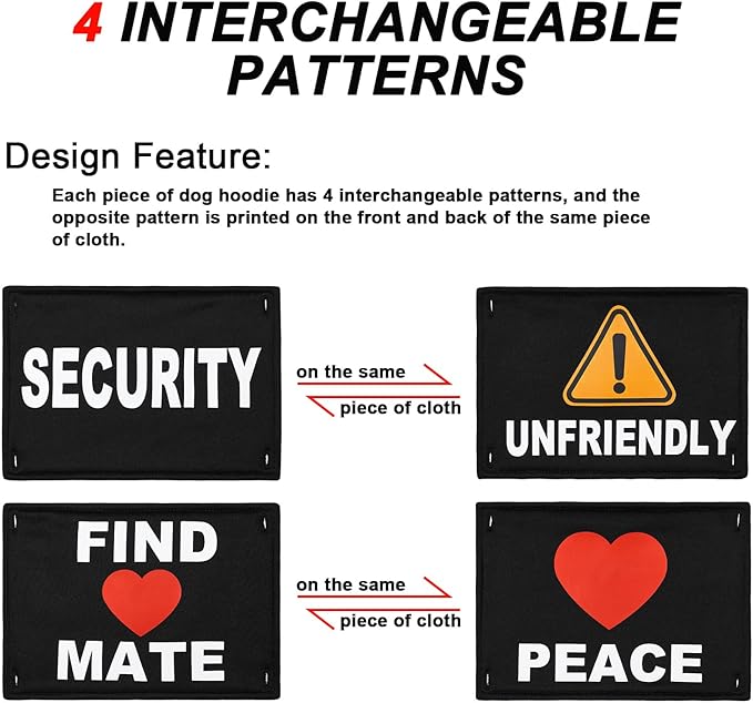 GreenJoy Magic Dog Hoodie with 4 Interchangeable Patterns - Puppy to Large Dog, Cat Cold Weather Coat, Hooded Sweatshirt (Large, Black (Letter Print B))