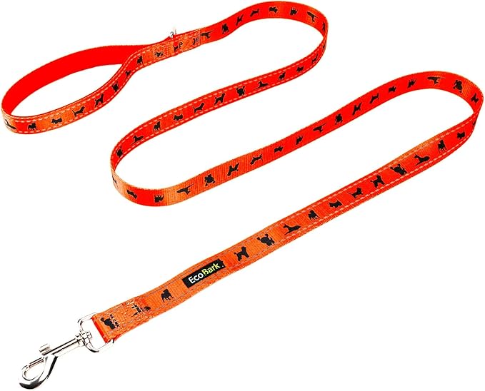 EcoBark Dog Leash - Soft & Reflective Comfort Training Leashes with Padded Handle - Strong Durable Heavy Duty - Training and Pulling for Small, Medium or Large Dogs (Orange)