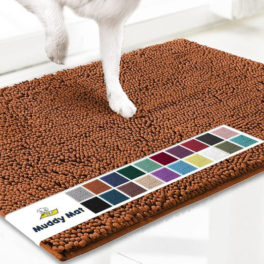 Muddy Mat® Shown on TV – Super Absorbent Microfiber Dog Door Mat for Muddy Paws, Non-Slip Washable Pet Rug, Quick Dry Chenille Entryway Carpet, Machine Washable Indoor Outdoor mat, Orange 60"x48"